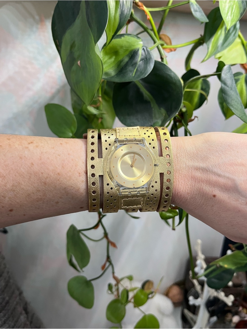 RARE Swatch gold leather watch